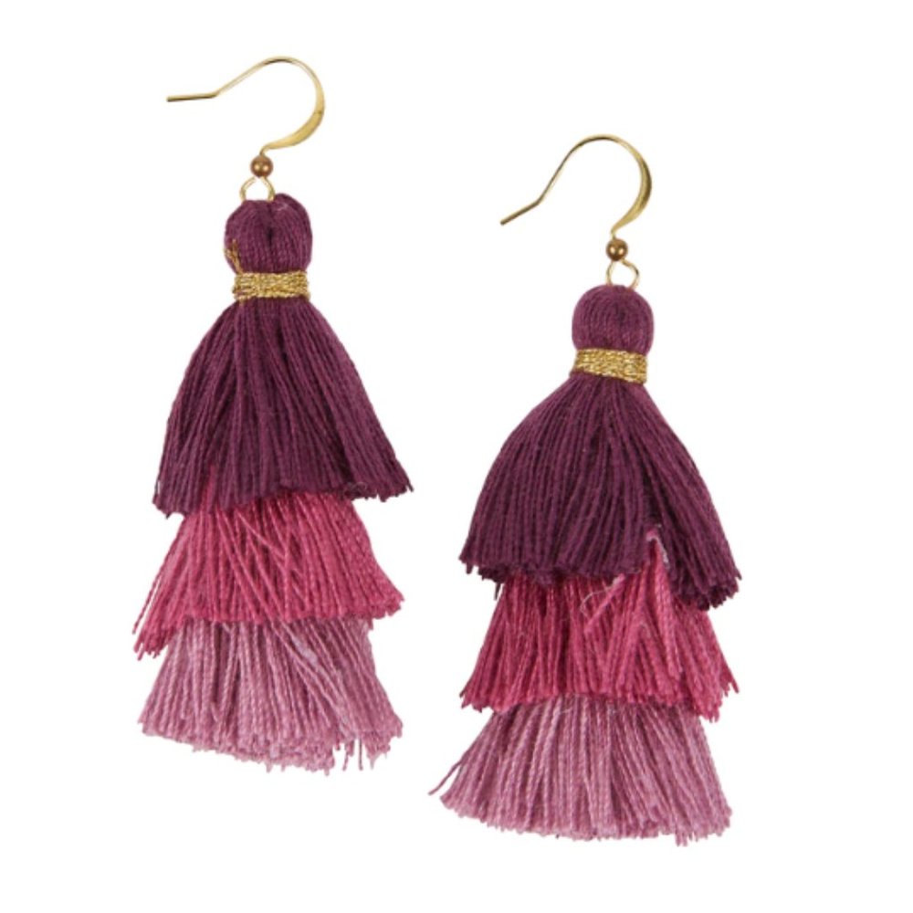 BNWT Initials Inc. Tassel Necklace and Earrings Set Color: Wildberry - Picture 5 of 8
